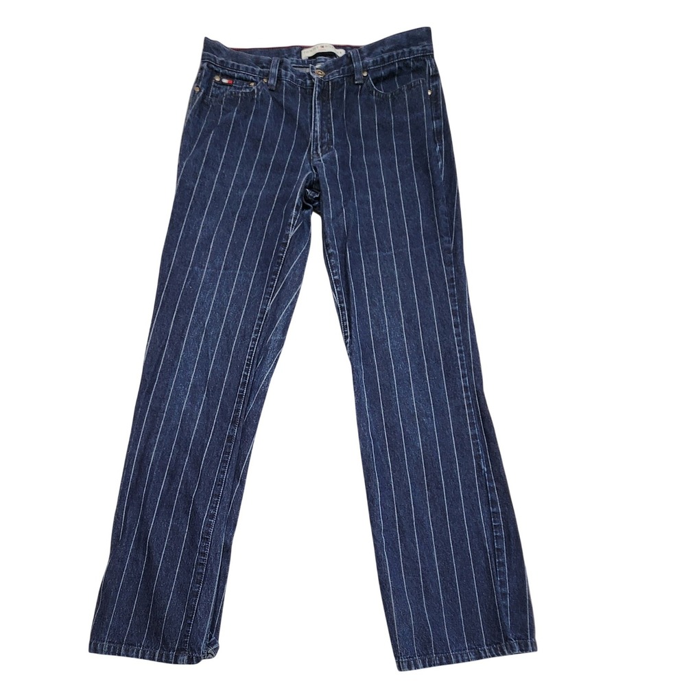 Tommy Hilfiger Jeans Pinstripe Straight Leg Denim Blue Y2K Vintage Women Size 6